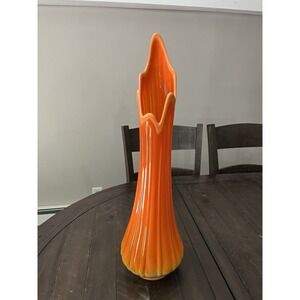 LE Smith Bittersweet‎ Orange Swung Glass Ribbed Vase ~23"